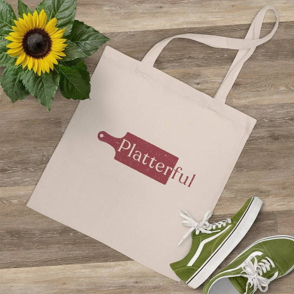 100% cotton Platterful-branded White Tote Bag