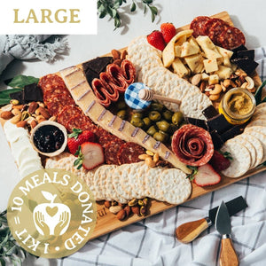 Large Platterful Charcuterie Kit - Cheese, meat, crackers, spreadables, olives, nuts and chocolates. Everything you need to create the best charcuterie board. Estimated serving size: feeds 6-8 as a small appetizer or 2-4 as a meal