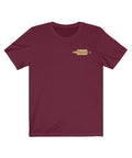 Maroon Platterful t-shirt with gold Platterful logo on the left breast