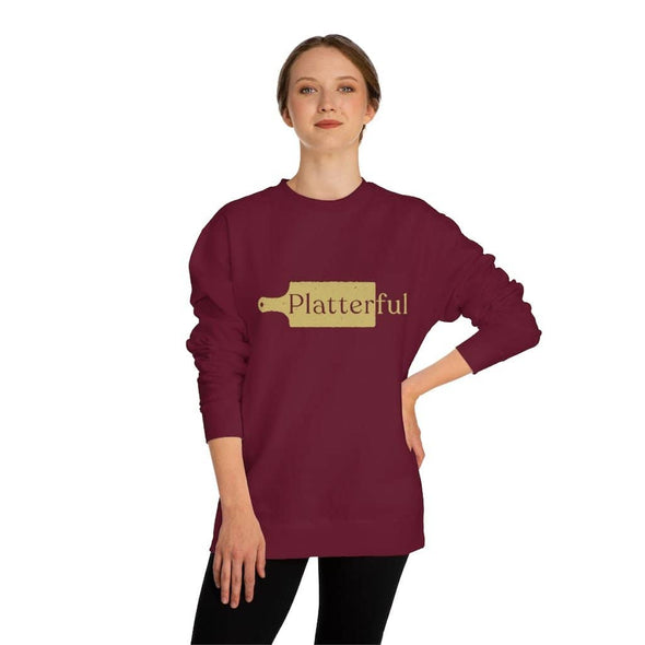 Maroon Crew Neck Sweatshirt with Golden Platterful logo in the middle