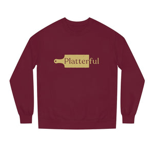 Maroon Crew Neck Sweatshirt with Golden Platterful logo in the middle