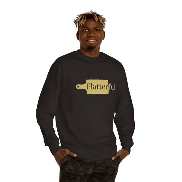 Black Crew Neck Sweatshirt with Golden Platterful logo in the middle