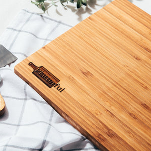 Handcrafted Wooden Bamboo Charcuterie Board with Platterful logo on the bottom left corner